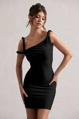 Tali | Black Twisted Asymmetric Bodycon Mini Dress