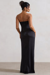 Azra | Black Satin Bandeau Maxi Dress
