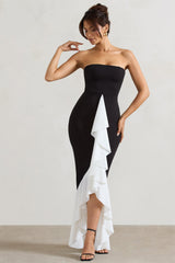 Carbonne | Black & White Bandeau Ruffled Maxi Dress